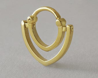 14k Solid Gold Geometric Double Piercing Cartilage Earring - Daith Clicker, Unique Septum Ring, Helix Hoop