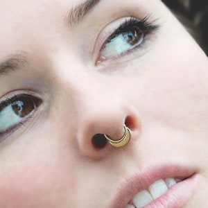 18g Solid Gold Crescent Moon Hoop Septum Jewelry, Hippie Tribal 14k Gold Or Silver Septum Ring, Boho Nose Ring Hoop Boho