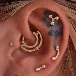 Daith Piercing, Daith Earring, Conch Clicker Piercing, Dangling Helix Earring, Helix Piercing, 14k Solid Gold Earring For Women
