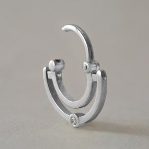 White Gold Septum Clicker Gold Daith Earring, 14k Gold Conch Hoop Jewelry Dangle Helix Piercing, Geometric Cartilage Clicker Hoop