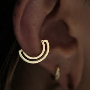 Double Conch Piercing Click Jewelry 14k Gold Hoop Earring, 18g 16g 14g, Geometric Tribal Solid Gold Man Septum Ring Or Daith Earring
