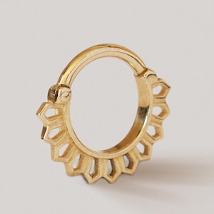 Aro para tabique nasal de oro de 14 quilates con escamas de dragón, joyería para piercing hecha a mano, hélice, cartílago, caracola, diseño de fantasía único