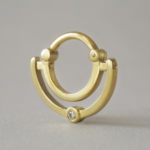 Anello a scatto per setto nasale in oro 14k, cerchio per naso con diamanti, orecchino con piercing a conchiglia, cerchio per cartilagine Daith, orecchino con cerniera elica geometrica