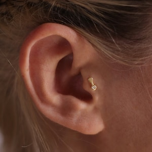Tragus Bar Earrings, Tragus Diamond Stud, 14k Gold Helix Bar Earrings, Small 14k Gold Earrings For Women, Tragus Piercing, Helix Piercing