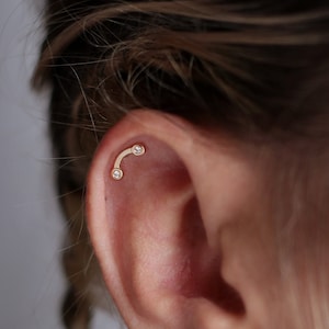 Solid Gold Diamond Helix Earring, Threadless Push Pin Cartilage Jewelry, Flat Back Conch Labret Piercing