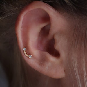 14k gold diamond mid helix piercing stud, solid gold cartilage earrings, threadless end flat back labret push pin