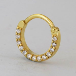 Gold Cartilage Hoop Daith Earring, Septum Ring Diamond Jewelry, Gold Conch Hoop Clicker, Helix Ear Cuff Huggie Earrings, Nose Hoop, 8mm 10mm