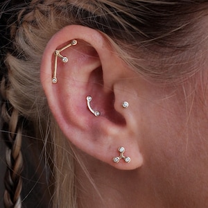 Genuine Diamond Stud, 14k Solid Gold Earrings, Threadless End Push Pin, Labret Body Piercing, Helix, Tragus, Cartilage Jewelry