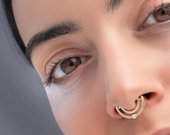 Solid Gold Diamond Septum Clicker: 14k Gold Daith, Nose Ring