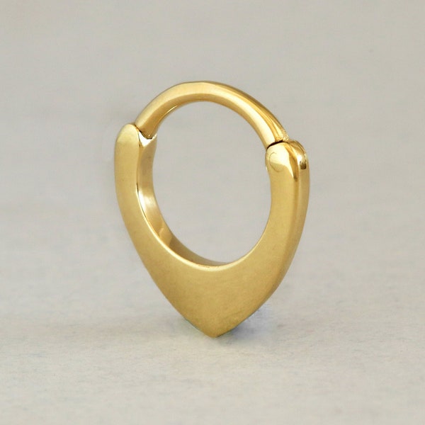 Triangle Septum Ring, 14k Solid Gold Septum Clicker, Chunky Septum Jewelry, Dainty Clicker Septum Ring, Indian Septum Ring, Tear Drop Septum