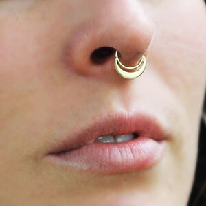 14k Gold Septum Ring, Moon Clicker Septum Ring, Half Moon Septum Piercing, Solid Gold Septum Jewelry, 18g Septum Ring