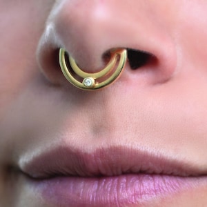 14k Solid Gold Septum Ring Clicker Hoop, Stacked Geometric Piercing, Hinged Daith Earring, Handmade Jewelry Christmas Gift, 7mm, 8mm, 10mm