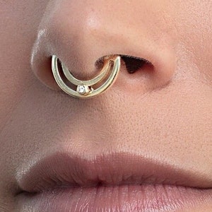 Anel de septo de diamante – Joias de ouro 14k Clicker, brinco de argola Helix, joias de piercing Daith, argola de concha, anel de cartilagem, joias de ouro 16g 18g