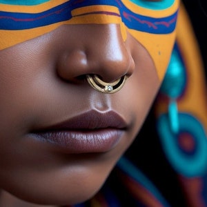 14k Gold Septum Ring, Diamond Nose Ring, Gold Cartilage Hoop, Solid Gold Piercing, Unique Cartilage Earring, 8mm - 10mm