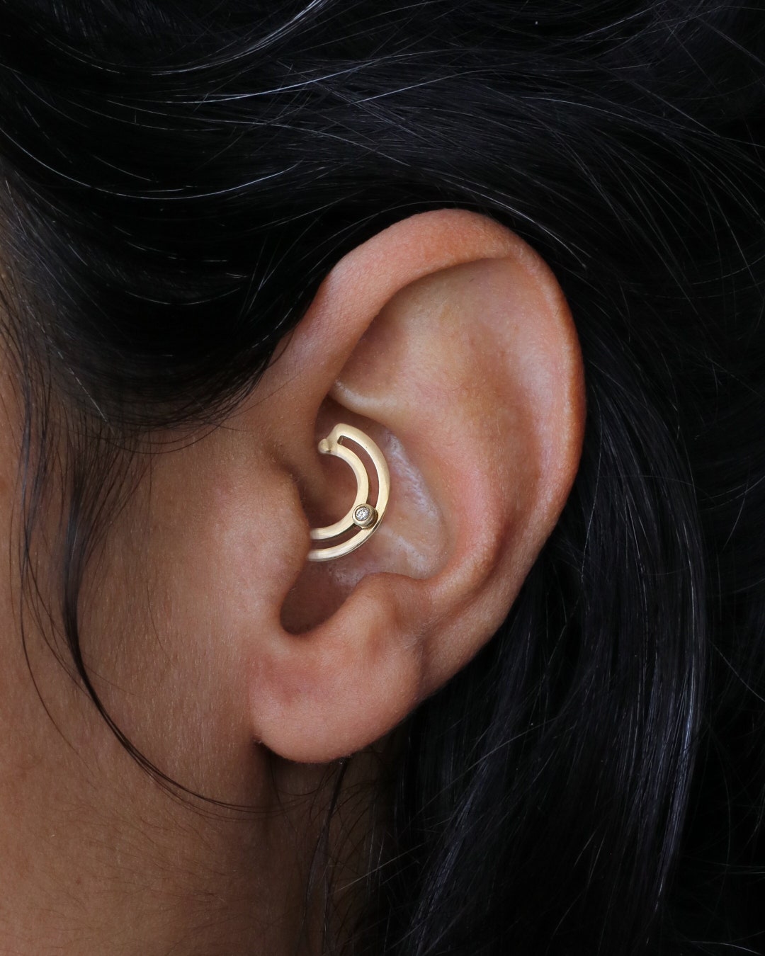 Double Piercing Diamond 14k Gold Daith Earring Clicker, Cartilage Hoop ...
