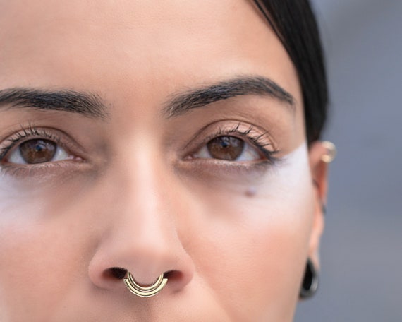 thumbnail image 2 of 14K Solid Gold Septum Clicker Ring - 16G 4mm, Secure Hinged Closure 2 of 9
