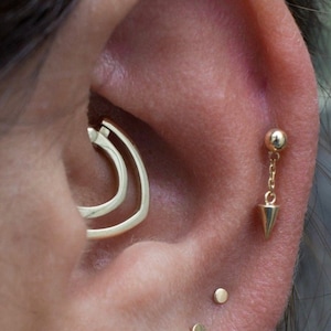 14k Gold Daith Earring Clicker, Helix Piercing Triangle Septum Jewelry, Nose Ring Hoop Boho 18g, 16g 8-10mm
