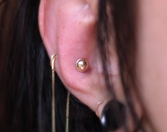 14k Solid Gold Threadless End Labret Piercing Stud, Inner Conch Earring, Tragus Jewelry, Cartilage Push Back Earring, Nose Ring