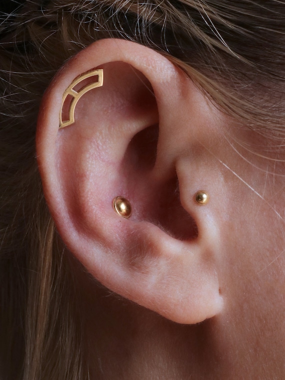 Dome Earrings for Women 14k Gold Tragus Earrings Tiny Tragus