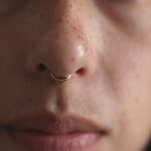 Gold Septum Clicker Ring, Nose Piercing, 18/16g Septum Jewelry, Small Septum Ring, Dainty Nose Ring, Minimalist Nose Ring, Wide Septum Ring image 5