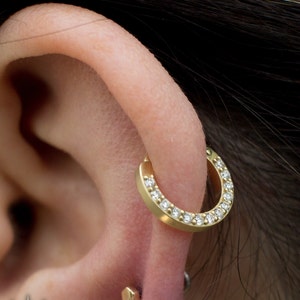 Forward Helix Hoop Diamond Jewelry Gifts For Women, Cartilage Hoop Earring, Daith, Nose Hoop, 14k Septum Ring, Conch Hoop Clicker, Ear Cuff