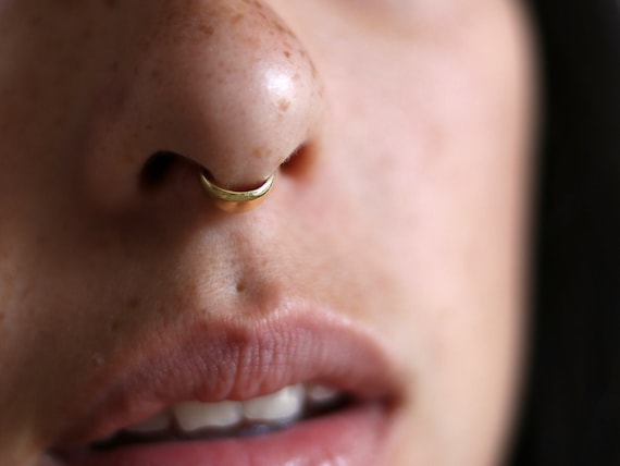 22K Septum Ring Horseshoe Diamond Cut Yellow Solid Gold Body Nose Piercing  Hoop | eBay