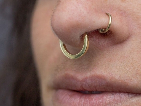 14K Gold Septum Jewelry Piercing Clicker, 18g, 16g, 14g, Daith Earring, Conch Piercing, Helix Hoop, Nose Ring