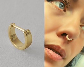 14k Gold Septum Clicker, Septum Cuff, Septum Jewelry, Minimalist Septum Piercing, 18g Septum Ring, 14k Gold Nose Ring, Piercing For Nose