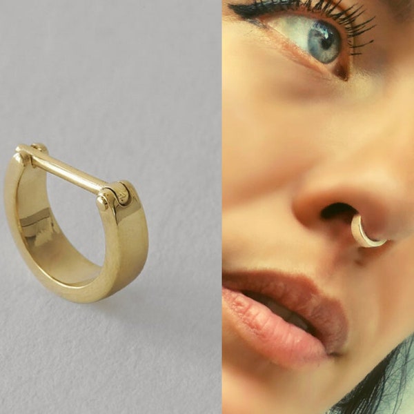 14k Gold Septum Clicker, Septum Cuff, Septum Jewelry, Minimalist Septum Piercing, 18g Septum Ring, 14k Gold Nose Ring, Piercing For Nose