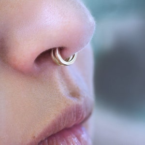Double Bar Septum Ring, 14k Gold Septum Clicker, Unique Septum Piercing, Handmade Septum Jewelry, 18g/16g Septum Ring, Dainty Septum Ring