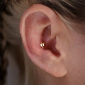 14k Gold Conch Piercing Jewelry Threadless End Cartilage Earring For Push/Flat Back Labret Dome Solid Gold Tragus Earring Tiny Helix Stud