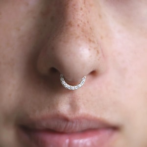 14k Gold Septum Ring, 8mm, 10mm Cartilage Hoop Piercing, Daith Earrings Clicker Jewelry, Gift For Bride