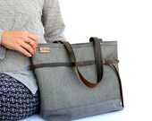 Grey Tote Bag grey canvas large handbag, canvas totebag