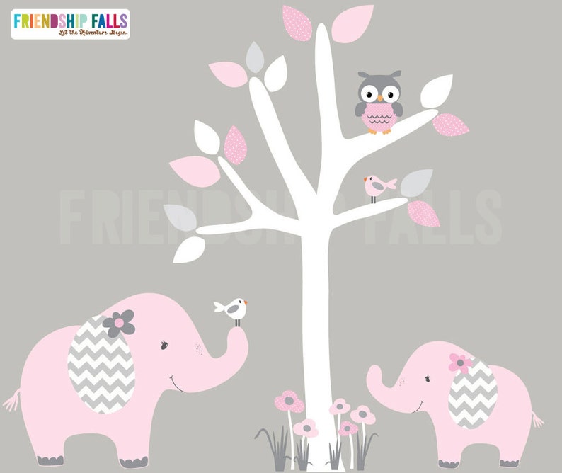giraffe decal Brown Tree Nursery Wall Decal Classic Denim Mini Jungle Decals Small elephant Wall Decal Friendship Falls decal