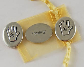 Set di 3 monete ispiratrici per la guarigione delle mani con sacchetto in organza