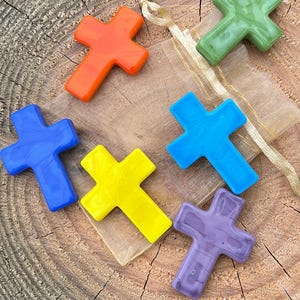 Set of 3 Rainbow Colored Glass Pocket Crosses with Organza Bag