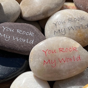 You Rock My World - Engraved River Rock - Inspirational Word Stone - Sold Individually