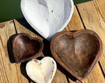 Wooden Heart Shaped Dough Display Bowl - Natural or White