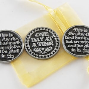 Set of 3 One Day at a Time Pocket Tokens with Organza Bag