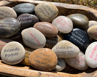 Engraved River Rocks - Love & Friendship Inspirational Word Stones - Bulk Sets