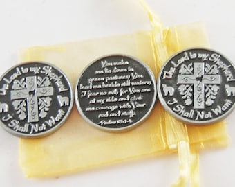 Set of 3 The Lord is My Shepherd Pocket Tokens with Organza Bag