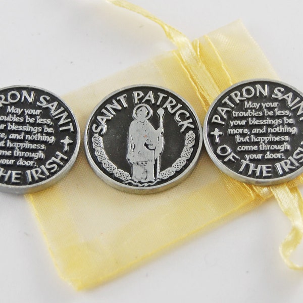 Set of 3 Saint Patrick Patron of the Irish Pocket Tokens with Organza Bag