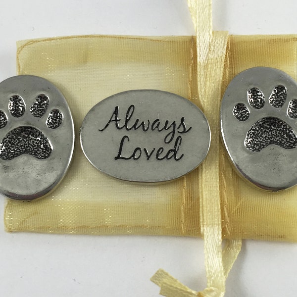 Set of 3 Pet Paw Print Always Loved Inspiration Coins with Organza Bag