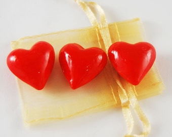 Set of 3 Glass Pocket Hearts with Organza Bag - Choose from 10 Colors