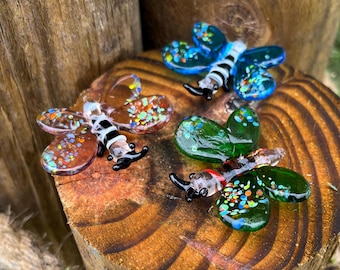 Mini Miniature Colorful Glass Large Butterfly Sitter Figurine Collectible - Sold Individually w/Gift Bag