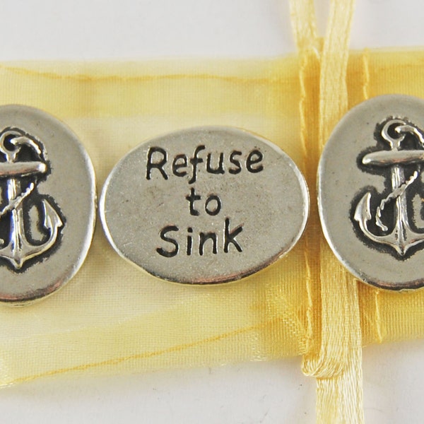 Set of 3 Anchor Refuse to Sink Inspiration Coins with Organza Bag