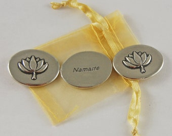 Set of 3 Lotus Namaste Inspiration Coins with Organza Bag