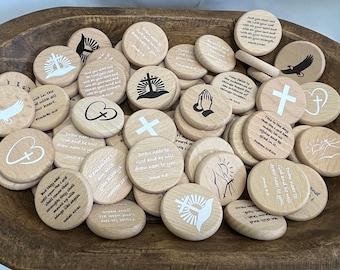 Scripture Verse Wood Coin Tokens - Sold Individually