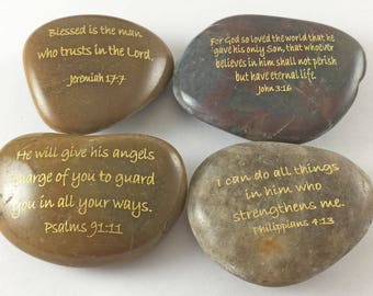 Engraved River Rock Set of 4 Christian Scripture Verses - Set F