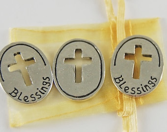 Set of 3 Open Cross Blessings Inspiration Coins with Organza Bag